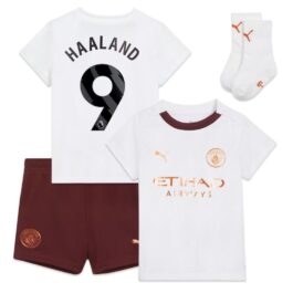 Manchester City Away Kids kit 2023-24 with Haaland 9 printing Jersey – White