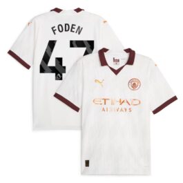 Manchester City Away Shirt 2023-24 with Foden 47 printing Jersey – White