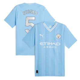 Manchester City Home Shirt 2023-24 with Stones 5 printing Jersey – Sky Blue