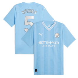 Manchester City Home Shirt 2023-24 with Stones 5 printing Jersey Sky Blue