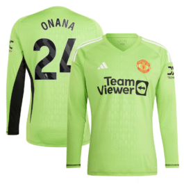 Manchester United Home Goalkeeper Shirt 2023-24 – Long Sleeve with Onana 24 printing Jersey – Green