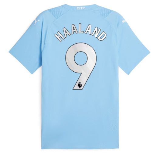 Manchester City Home Shirt 2023-24 - with Haaland 9 printing Jersey Sky Blue - Image 3