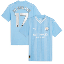 Manchester City Home Shirt 2023-24 – With De Bruyne 17 printing Jersey Sky Blue