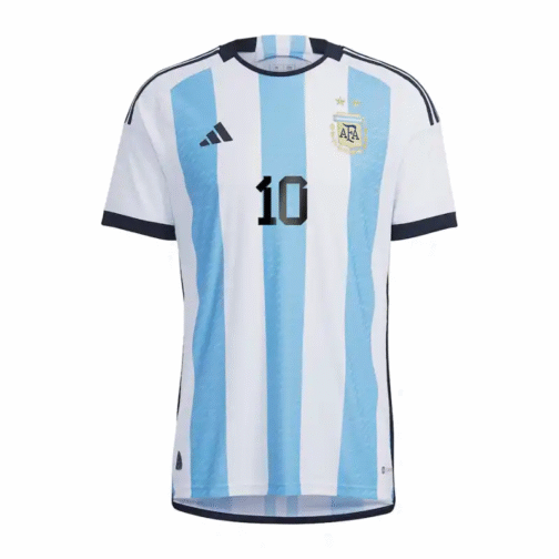 Lionel Messi 10 Argentina National Team Shirt 2022 Winners Home Jersey - White/Light Blue - Image 2